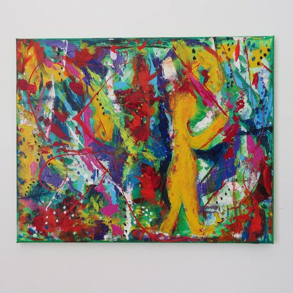 Original Acrylic Painting on Canvas 16" x 20" Signed 2022 Abstract Art - Picture 1 of 2